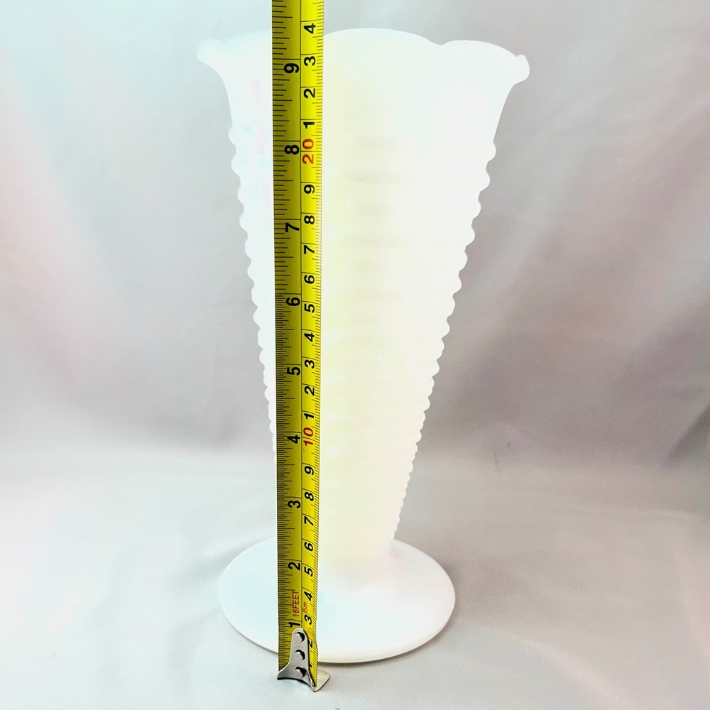 Vintage Milk Glass Hobnail Trumpet Vase White 9.5" Scalloped Rim Pedestal Base - Picture 3 of 12